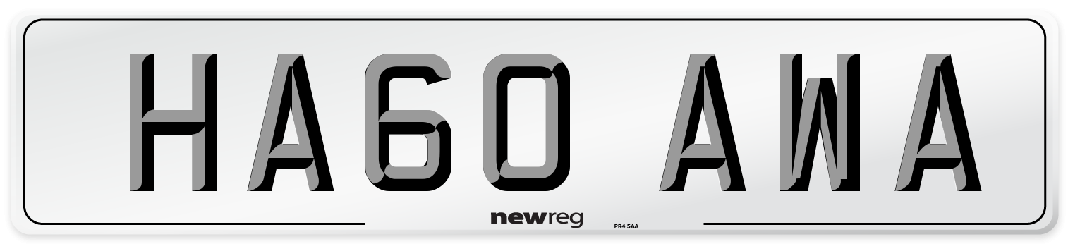 HA60 AWA Number Plate from New Reg